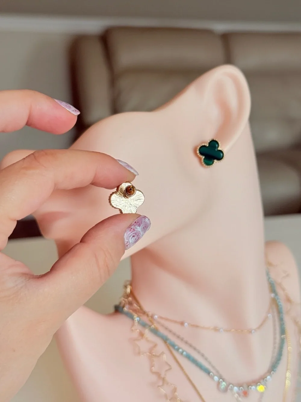 Green Clover Stud Earrings